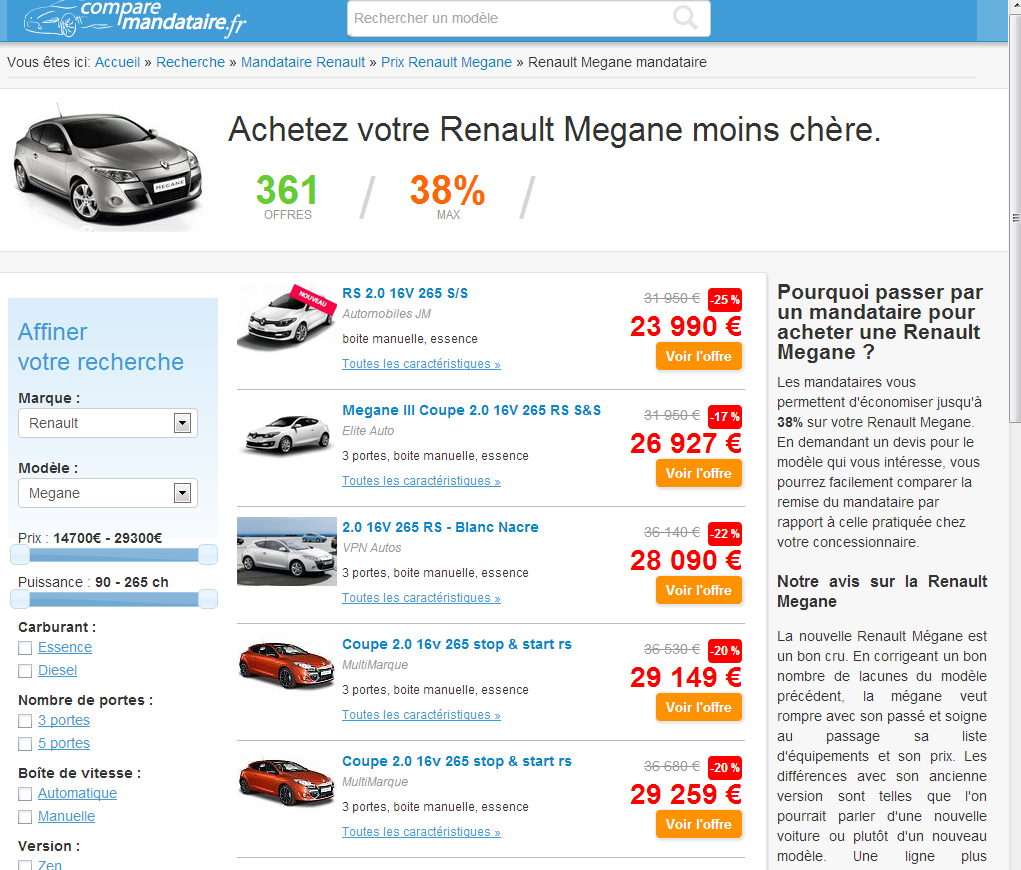 comparateur megane rs
